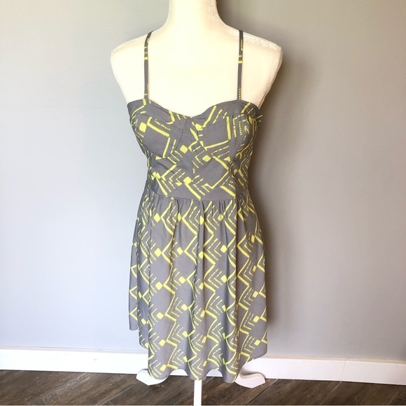 O’Neill Spaghetti Strap Dress Gray & Yellow Side Zip Size 11 - Picture 6 of 6